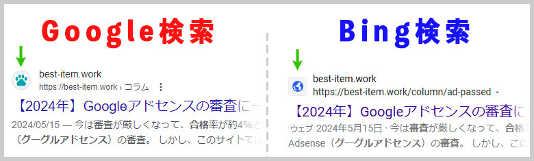 GoogleとBingの検索結果の違い