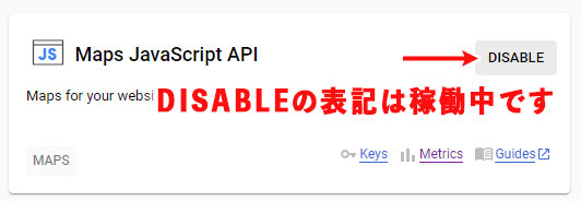 Maps JavaScript APIを無効（DISABLE）