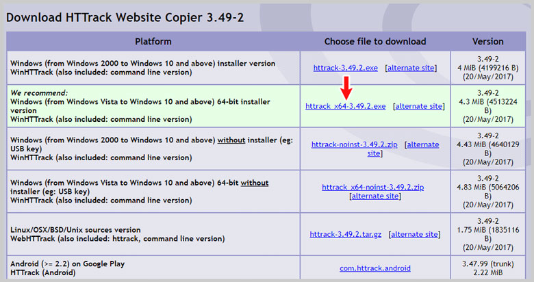 HTTrack Website Copierをダウンロード