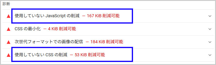 使用していないJavaScriptの削減とCSSの削減 