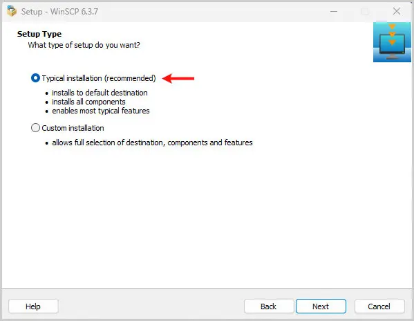 WINSCP｜Typical Installation (recommended)を選択