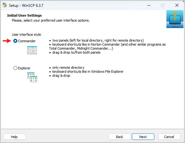 WINSCP｜Commanderを選択